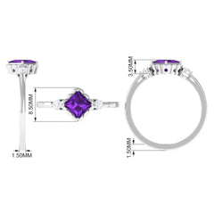 3/4 CT Princess Cut Amethyst Designer Engagement Ring with Diamond