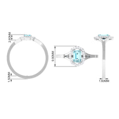 3/4 Ct Aquamarine Floral Halo Engagement Ring with Diamond
