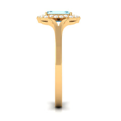 3/4 Ct Aquamarine Floral Halo Engagement Ring with Diamond