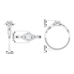 Natural Princess Cut Diamond Flower Engagement Ring with Crossover Shank