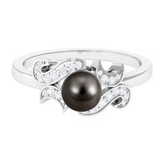 Designer Tahitian Pearl Engagement Ring with Diamond