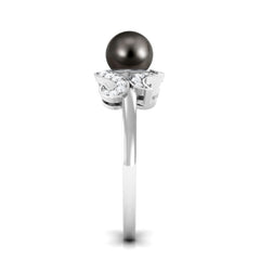 Designer Tahitian Pearl Engagement Ring with Diamond