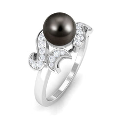 Designer Tahitian Pearl Engagement Ring with Diamond