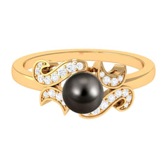 Designer Tahitian Pearl Engagement Ring with Diamond