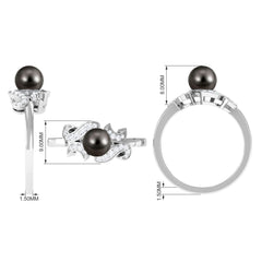 Designer Tahitian Pearl Engagement Ring with Diamond