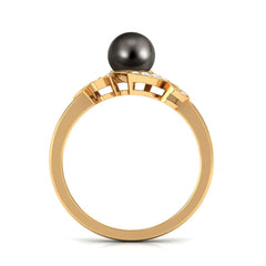 Designer Tahitian Pearl Engagement Ring with Diamond