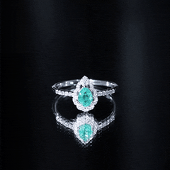 Pear Shaped Emerald Nature Engagement Ring with Diamond