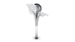 Round Tahitian Pearl and Diamond Leaf Engagement Ring