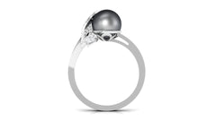 Round Tahitian Pearl and Diamond Leaf Engagement Ring
