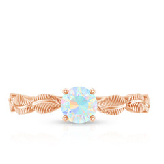 Nature Inspired Solitaire Ethiopian Rainbow Opal Leaf Ring