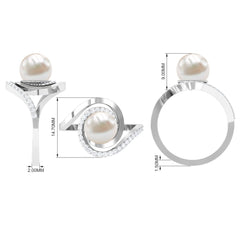 Freshwater Pearl Bypass Engagement Ring with Diamond