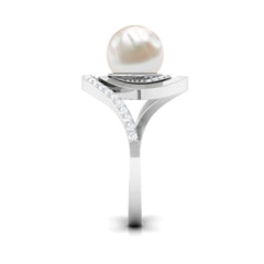 Freshwater Pearl Bypass Engagement Ring with Diamond