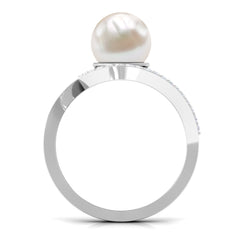Freshwater Pearl Bypass Engagement Ring with Diamond