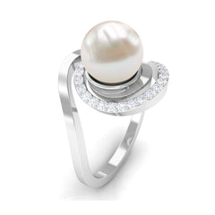 Freshwater Pearl Bypass Engagement Ring with Diamond