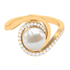 Freshwater Pearl Bypass Engagement Ring with Diamond