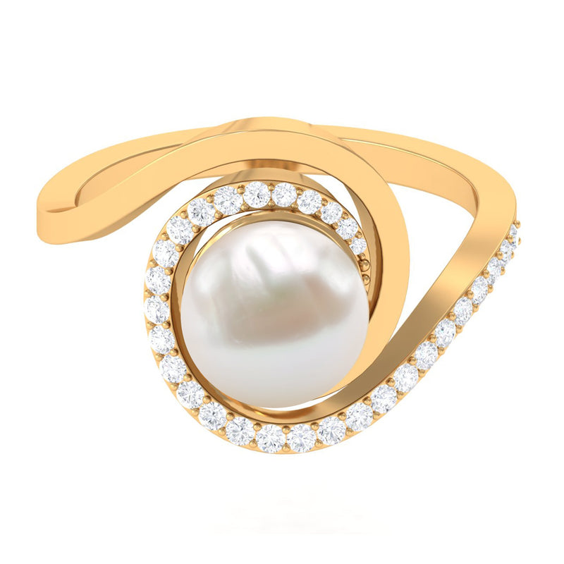 Freshwater Pearl Bypass Engagement Ring with Diamond