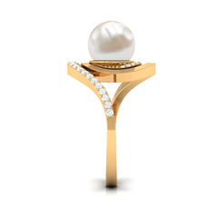 Freshwater Pearl Bypass Engagement Ring with Diamond