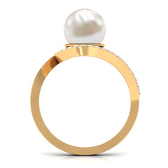 Freshwater Pearl Bypass Engagement Ring with Diamond