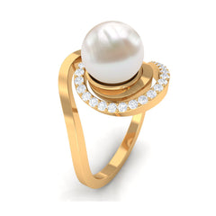 Freshwater Pearl Bypass Engagement Ring with Diamond