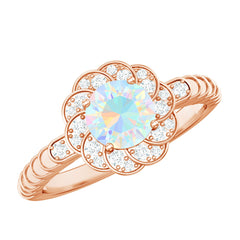 Vintage Looking Ethiopian Opal Flower Engagement Ring with Diamond