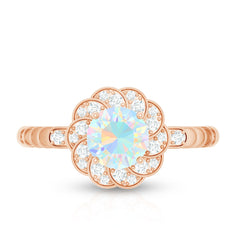 Vintage Looking Ethiopian Opal Flower Engagement Ring with Diamond