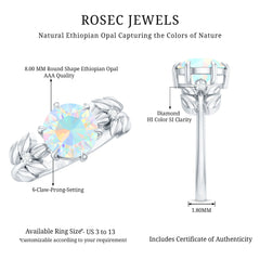 Nature Inspired 8mm Ethiopian Opal Diamond Engagement Ring