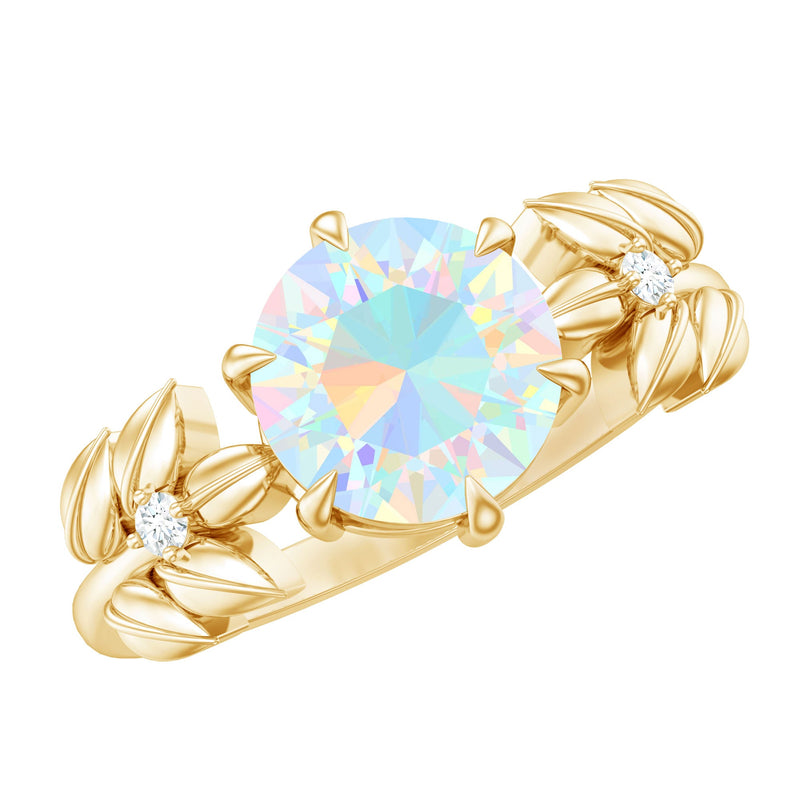 Nature Inspired 8mm Ethiopian Opal Diamond Engagement Ring