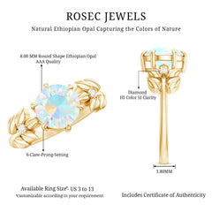 Nature Inspired 8mm Ethiopian Opal Diamond Engagement Ring