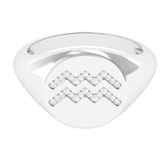 Cubic Zirconia Aquarius Zodiac Signet Ring