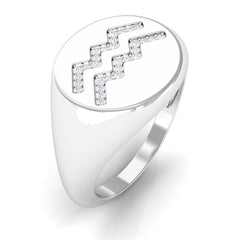 Cubic Zirconia Aquarius Zodiac Signet Ring