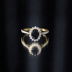 Oval Cut Lab Grown Black Diamond and Diamond Halo Engagement Ring