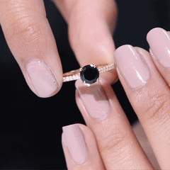 Round Black Onyx Engagement Ring with Diamond Side Stones