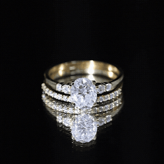 Certified Oval Cut Moissanite Engagement Ring with Wedding Band Set
