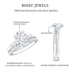 Certified Oval Cut Moissanite Engagement Ring with Wedding Band Set
