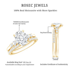 Certified Oval Cut Moissanite Engagement Ring with Wedding Band Set