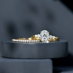 Certified Oval Cut Moissanite Engagement Ring with Wedding Band Set