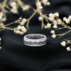 Certified Lab Grown Blue Sapphire 3 Row Wedding Band