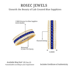 Certified Lab Grown Blue Sapphire 3 Row Wedding Band