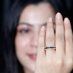 Certified Lab Grown Blue Sapphire 3 Row Wedding Band