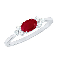 East West Style 0.6 Carat Ruby Oval Promise Ring with Diamond