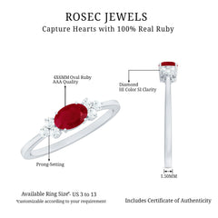 East West Style 0.6 Carat Ruby Oval Promise Ring with Diamond