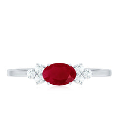 East West Style 0.6 Carat Ruby Oval Promise Ring with Diamond
