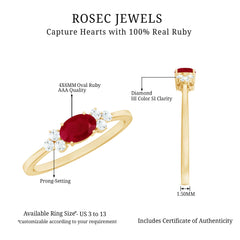 East West Style 0.6 Carat Ruby Oval Promise Ring with Diamond