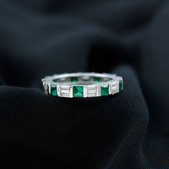 Lab Created Emerald And Moissanite Eternity Wedding Band