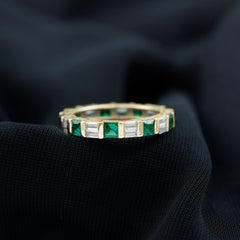 Lab Created Emerald And Moissanite Eternity Wedding Band