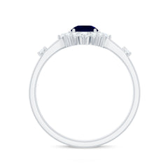 Round Blue Sapphire Classic Halo Engagement Ring with Diamond
