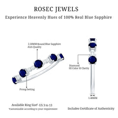 Round Blue Sapphire and Diamond Half Eternity Ring