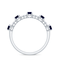 Round Blue Sapphire and Diamond Half Eternity Ring