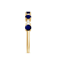 Round Blue Sapphire and Diamond Half Eternity Ring