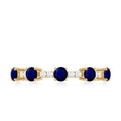Round Blue Sapphire and Diamond Half Eternity Ring